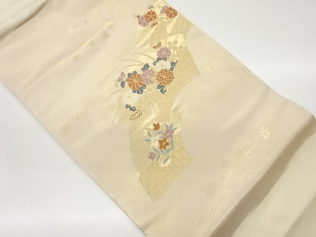 地紙に花々模様織出し名古屋帯